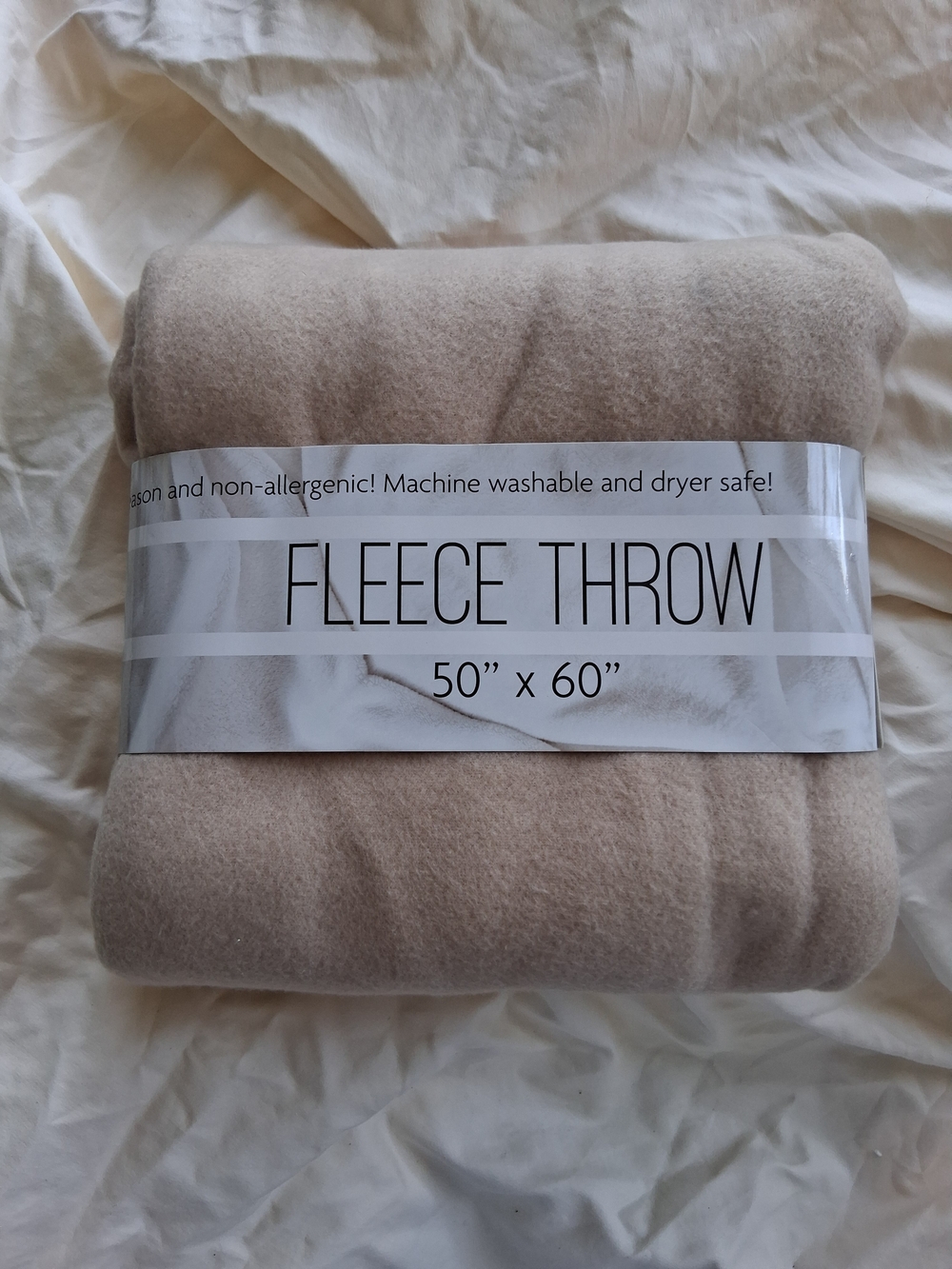 Plush Fleece Throw Blanket - Soft Beige FREE WITH $20 PURCHASE